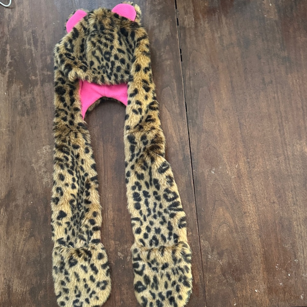 Target Kids Furry Leopard Hat with Pink Accents
